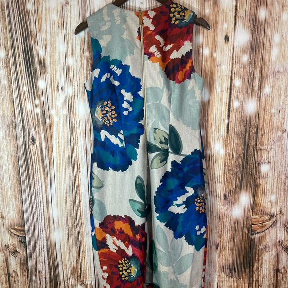 Calvin Klein Dress 10 Gray Floral Stretch Career Work Below Knee Sleeveless - Picture 5 of 5